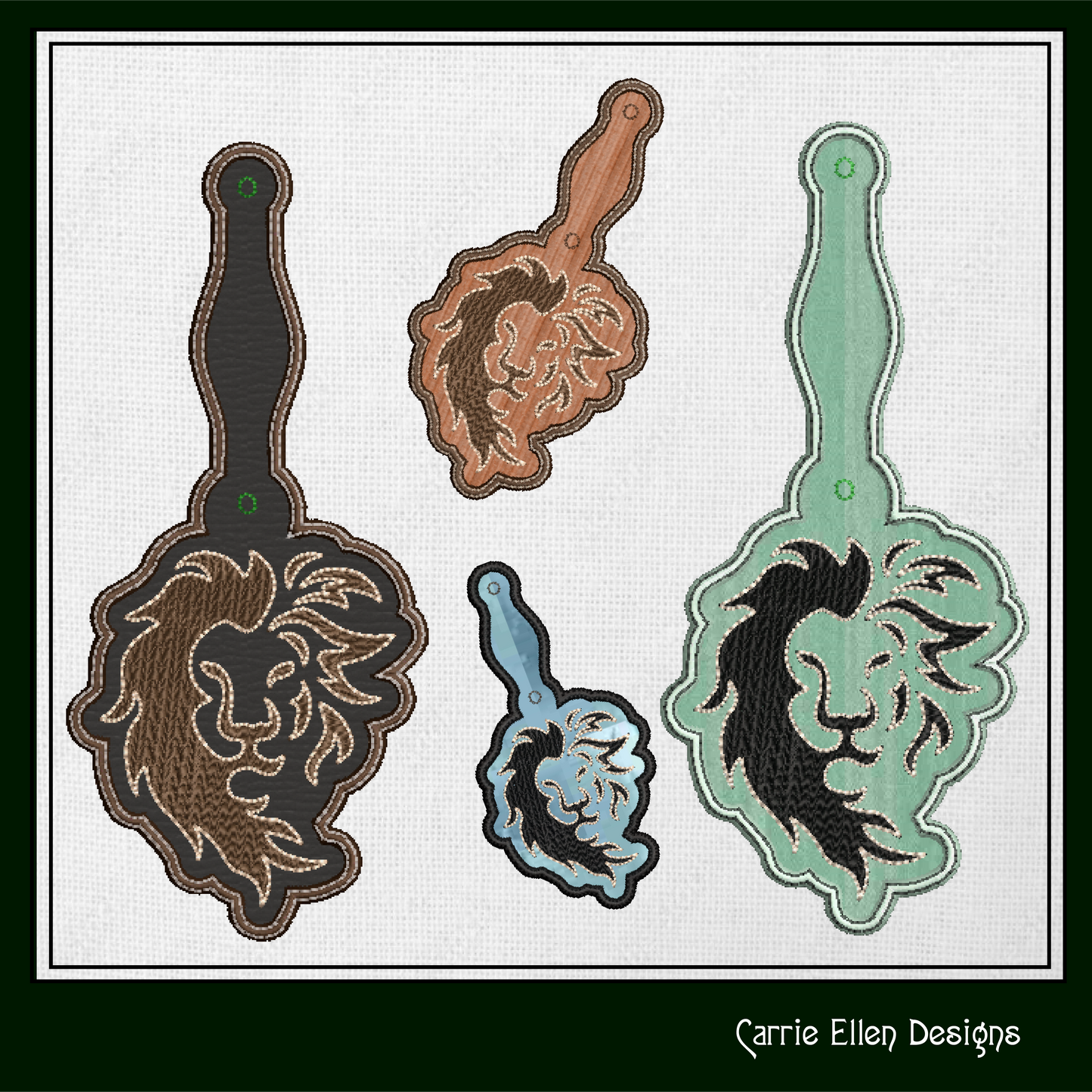 Lion ITH Key Fob Machine Embroidery Design | Lion Head In-The-Hoop Key Tag Project | Animal Embroidery 1284