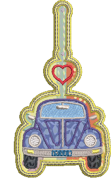 Retro Love Bug ITH Key Fob Machine Embroidery Design, Boho Hippie In-The-Hoop Embroidery Project (1285)