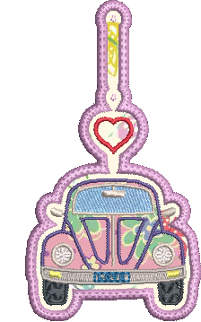 Retro Love Bug ITH Key Fob Machine Embroidery Design, Boho Hippie In-The-Hoop Embroidery Project (1285)