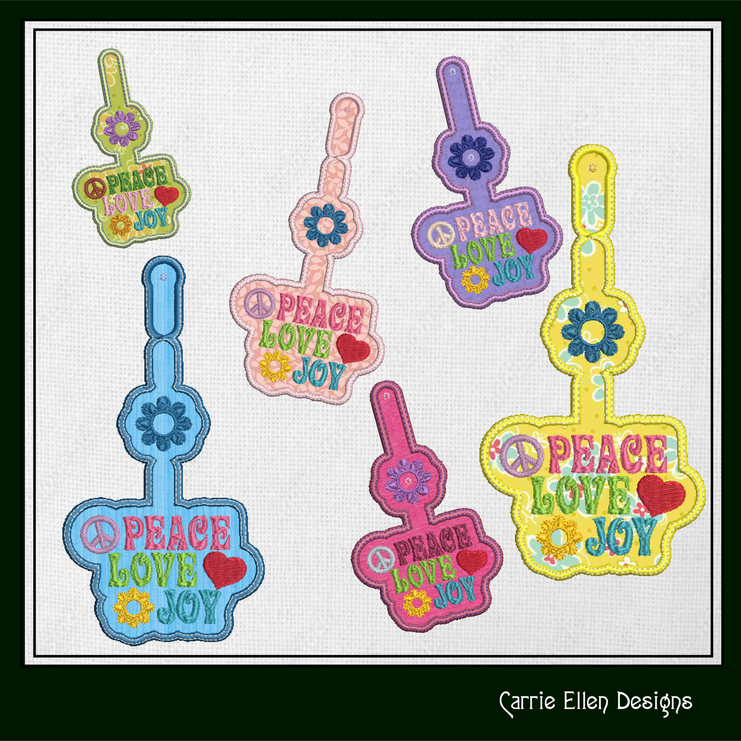Peace Love and Joy ITH Key Fob Machine Embroidery Design | Boho Hippie In The Hoop Key Tag (1301)