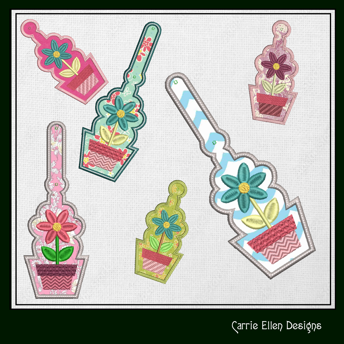 Potted Flower ITH Key Fob Machine Embroidery Design | Spring Time Potted Plant In The Hoop Project (1484)