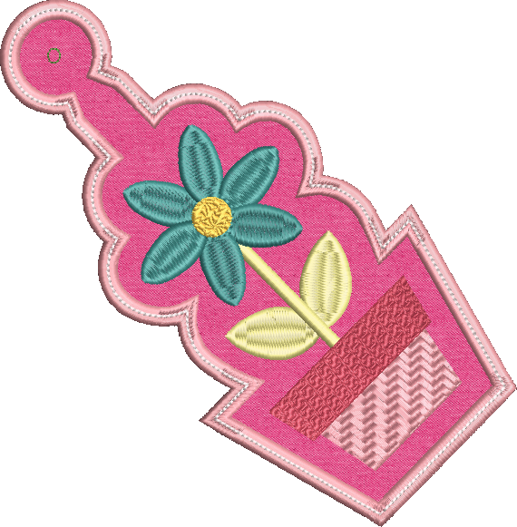 Potted Flower ITH Key Fob Machine Embroidery Design | Spring Time Potted Plant In The Hoop Project (1484)