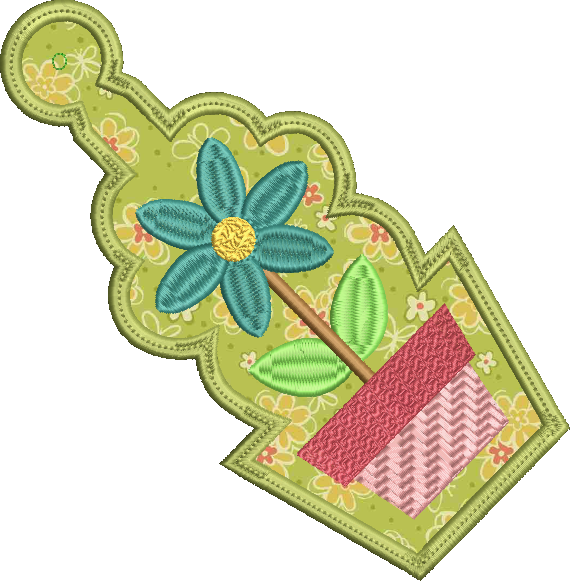 Potted Flower ITH Key Fob Machine Embroidery Design | Spring Time Potted Plant In The Hoop Project (1484)