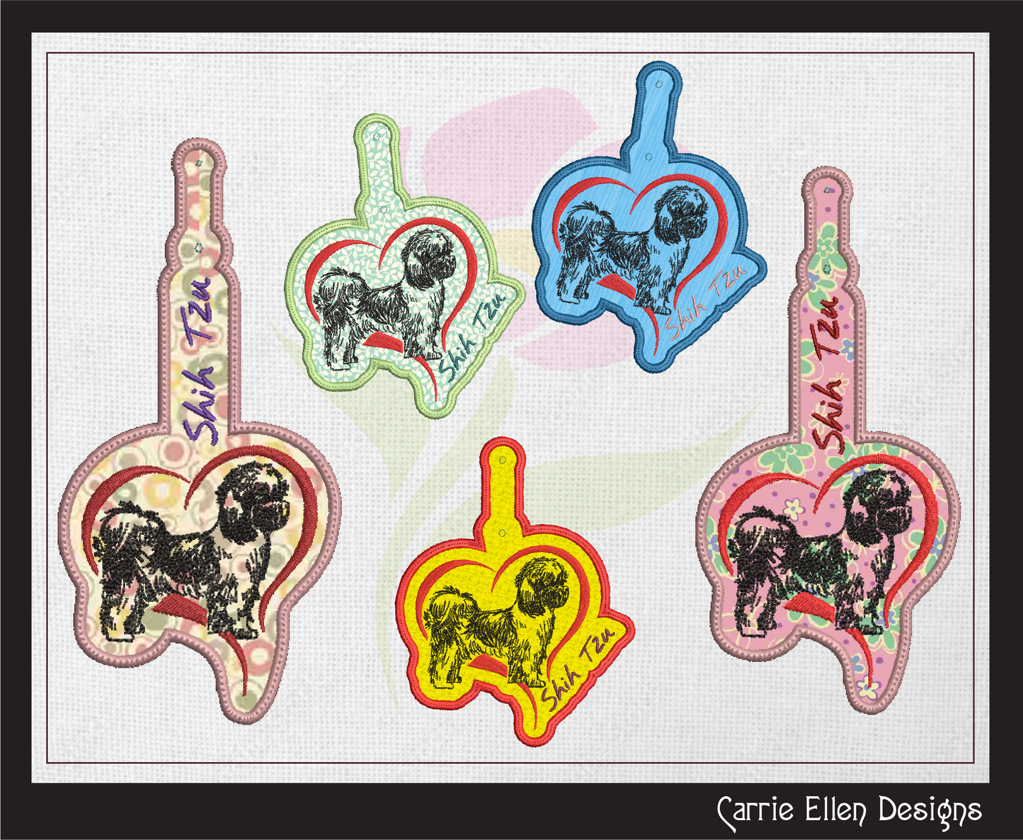 Shih Tzu ITH Key Fob Machine Embroidery Design | Dog Lover In The Hoop Key Tag Project (1565)
