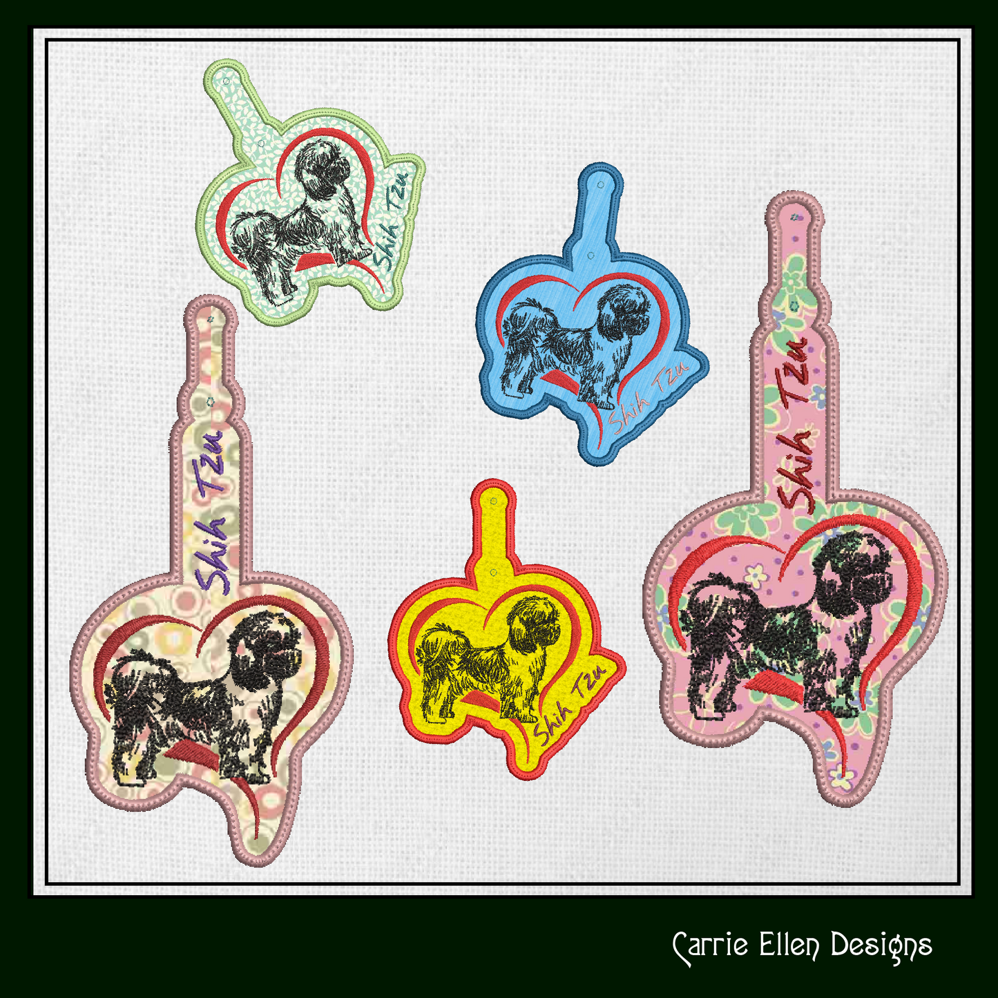Shih Tzu ITH Key Fob Machine Embroidery Design | Dog Lover In The Hoop Key Tag Project (1565)