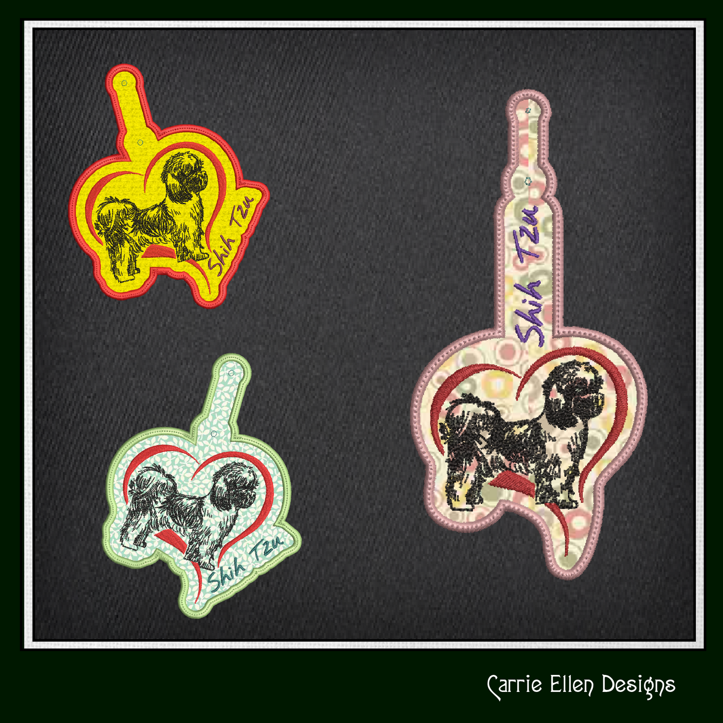 Shih Tzu ITH Key Fob Machine Embroidery Design | Dog Lover In The Hoop Key Tag Project (1565)
