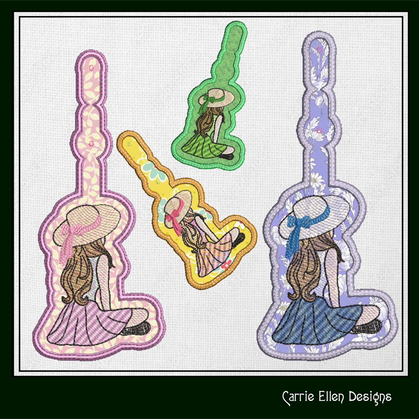 Sitting Girl ITH Key Fob Machine Embroidery Design | In The Hoop Key Tag Project (1328)