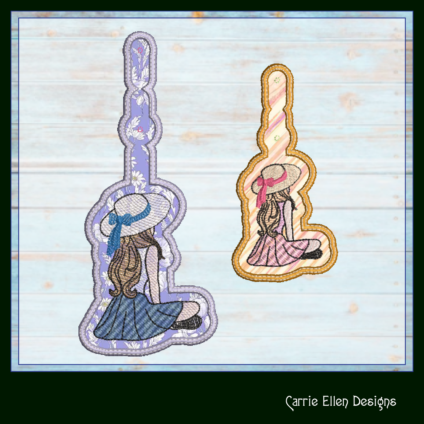 Sitting Girl ITH Key Fob Machine Embroidery Design | In The Hoop Key Tag Project (1328)