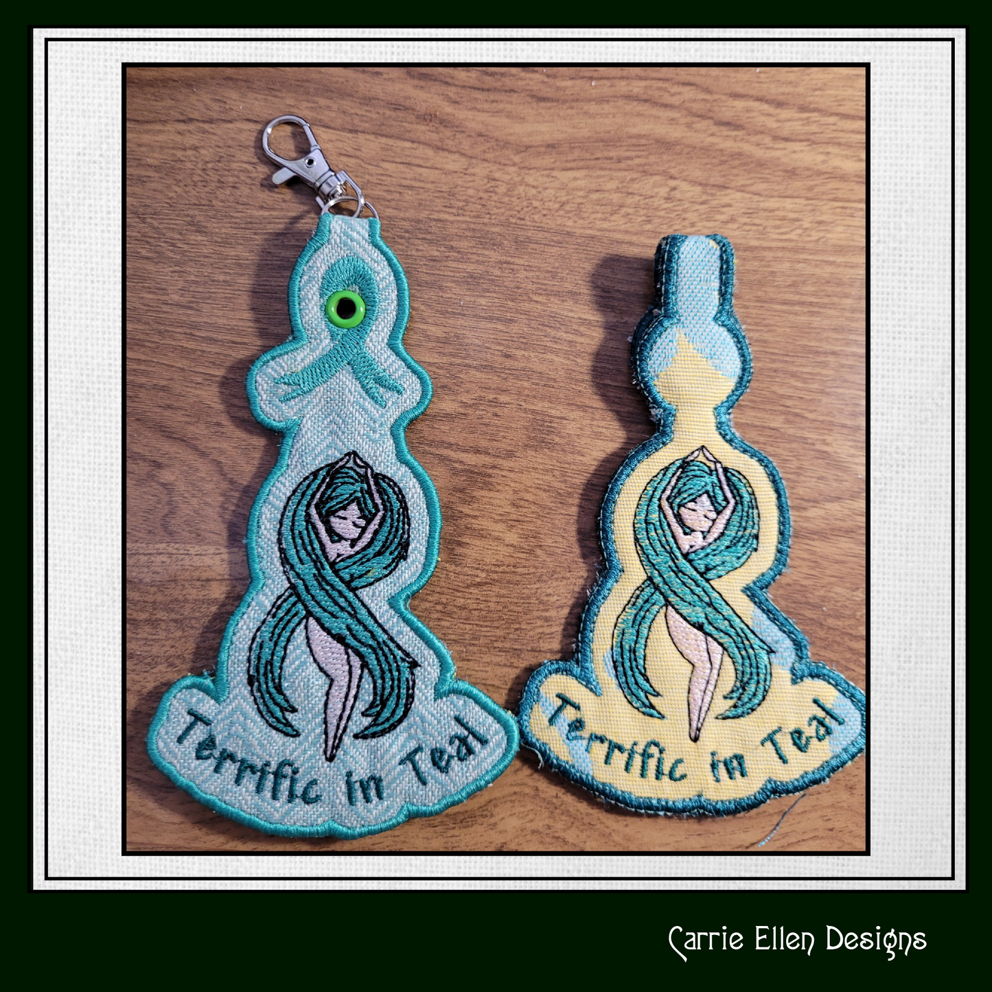 Terrific In Teal ITH Key Fob Machine Embroidery Design | Ovarian Cancer Awareness In The Hoop Key Tag (1295)