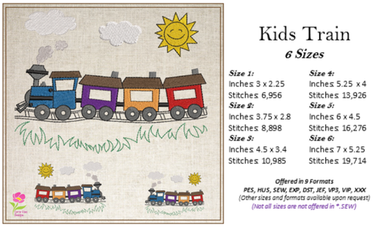 Train Cartoon Machine Embroidery Design | Colorful Kids Train | Toddler Onesie & Bib Embroidery | 6 Sizes (0753)