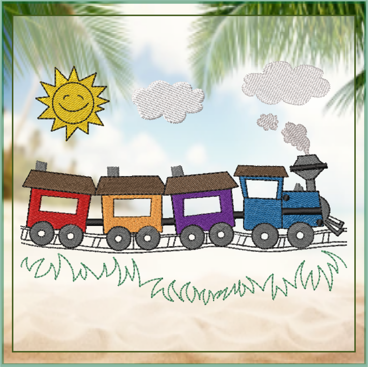 Train Cartoon Machine Embroidery Design | Colorful Kids Train | Toddler Onesie & Bib Embroidery | 6 Sizes (0753)