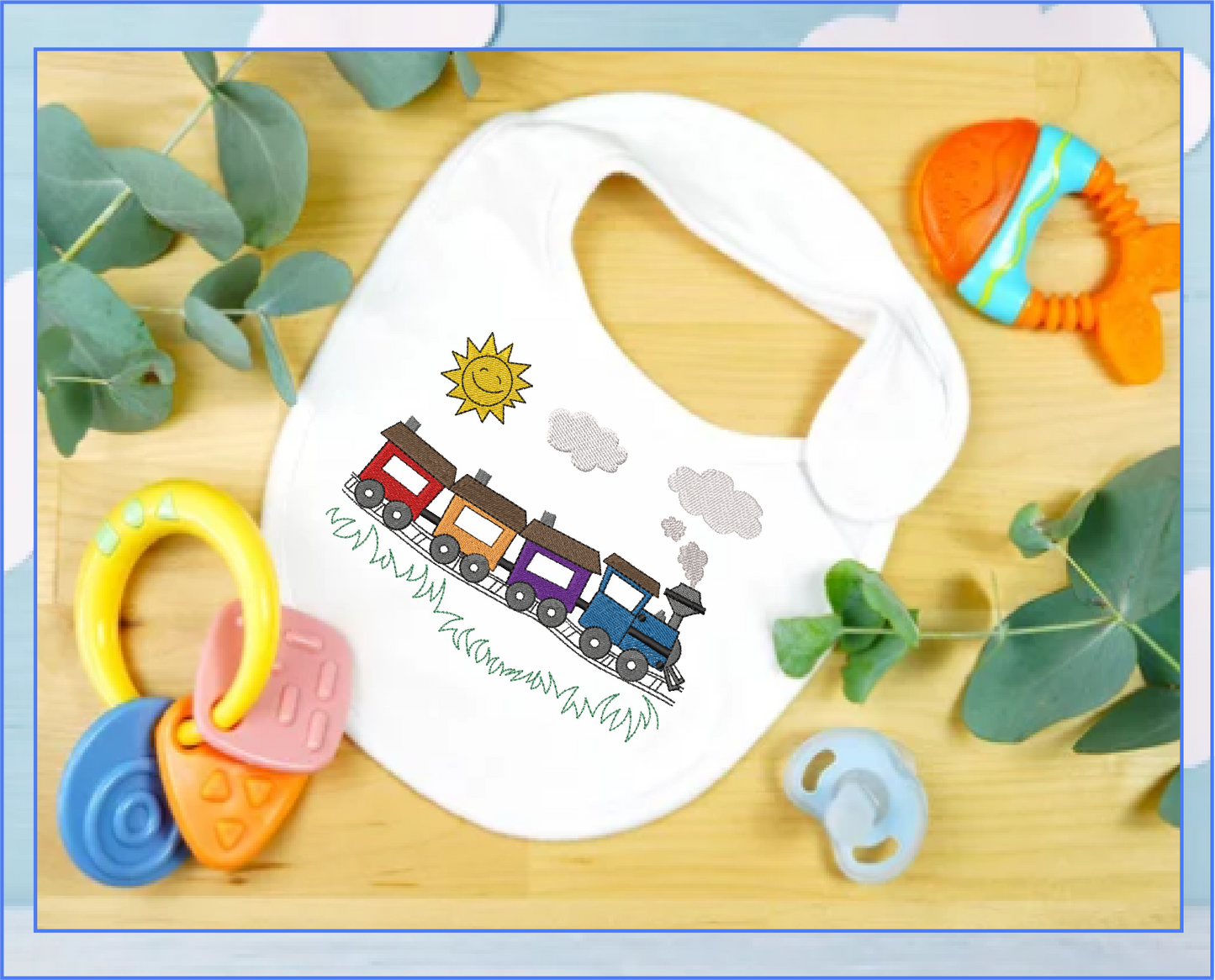 Train Cartoon Machine Embroidery Design | Colorful Kids Train | Toddler Onesie & Bib Embroidery | 6 Sizes (0753)