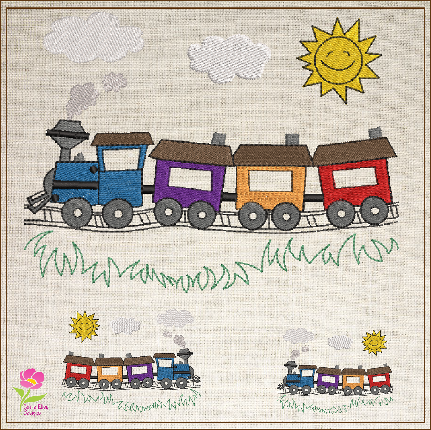 Train Cartoon Machine Embroidery Design | Colorful Kids Train | Toddler Onesie & Bib Embroidery | 6 Sizes (0753)