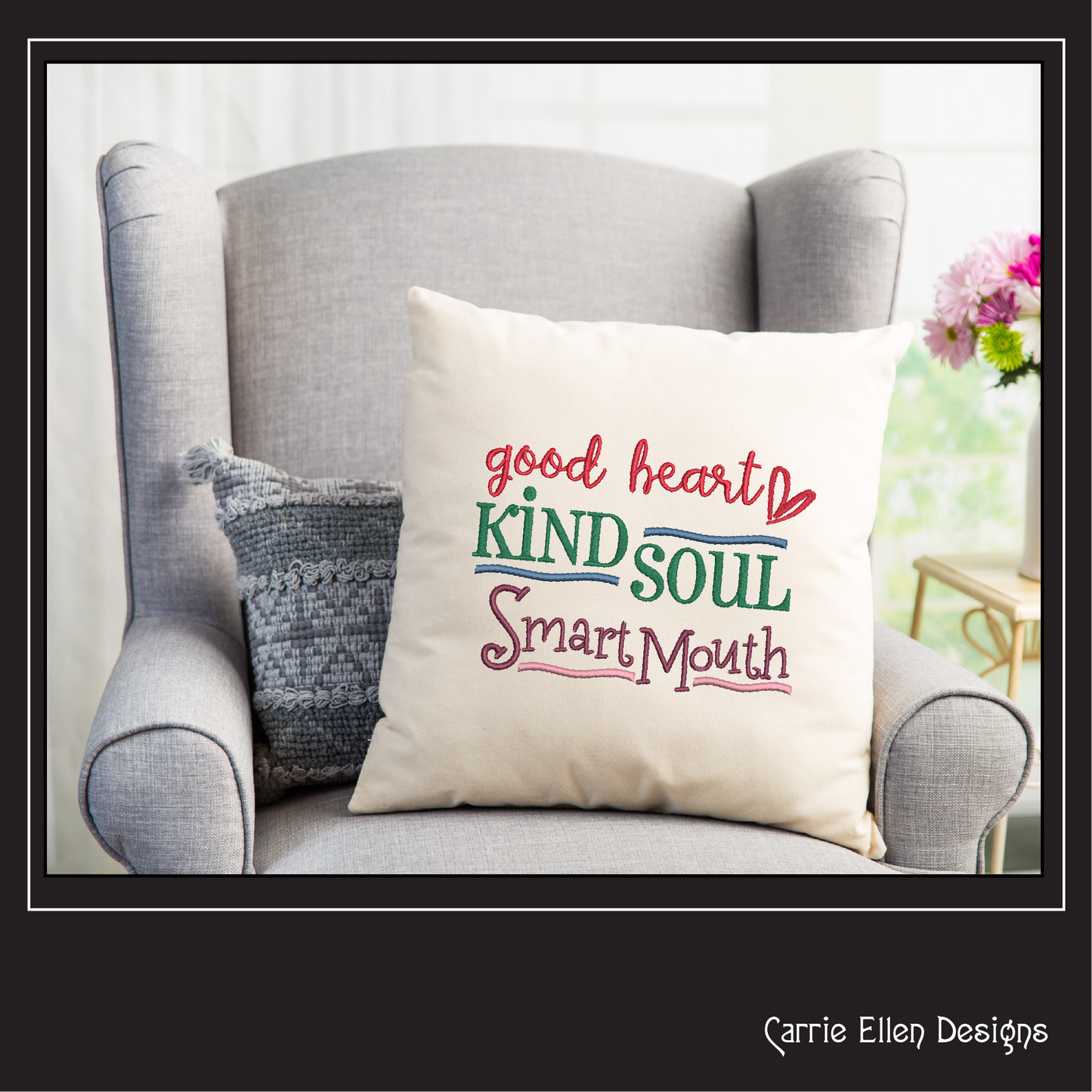 Good Heart Kind Soul Smart Mouth Machine Embroidery Design | Funny Quote for Pillow, Shirt, or Tote | 6 Sizes (1719)