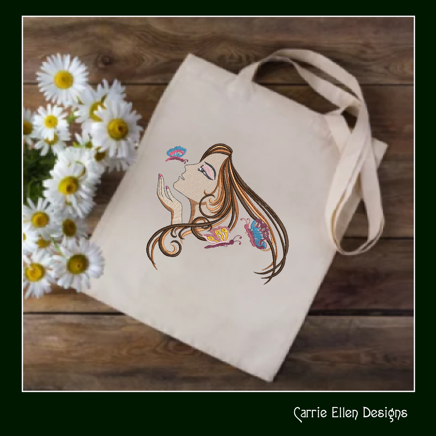 Kissing Butterflies Machine Embroidery Design – Anime Lady with Butterflies, Artistic Woman, 6 Sizes (1690)