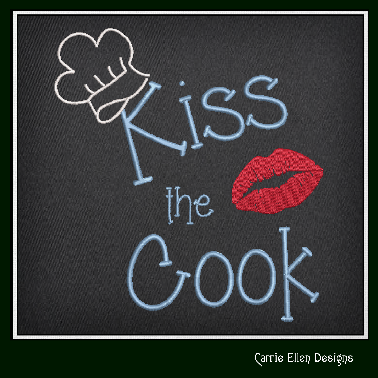 Kiss The Cook Machine Embroidery Design – Cooking Chef with Red Lips Embroidery Quotes, 6 Sizes (1119)