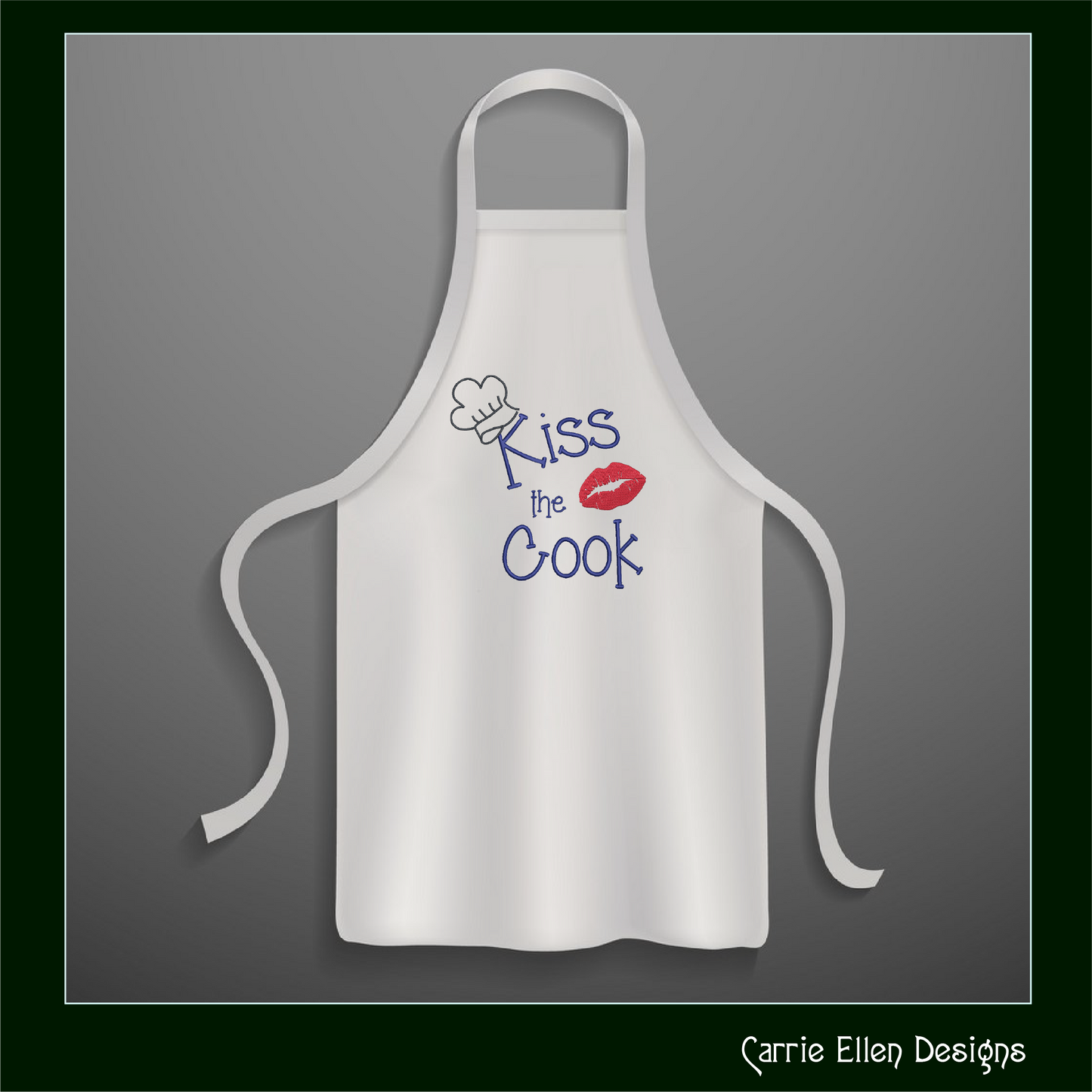 Kiss The Cook Machine Embroidery Design – Cooking Chef with Red Lips Embroidery Quotes, 6 Sizes (1119)
