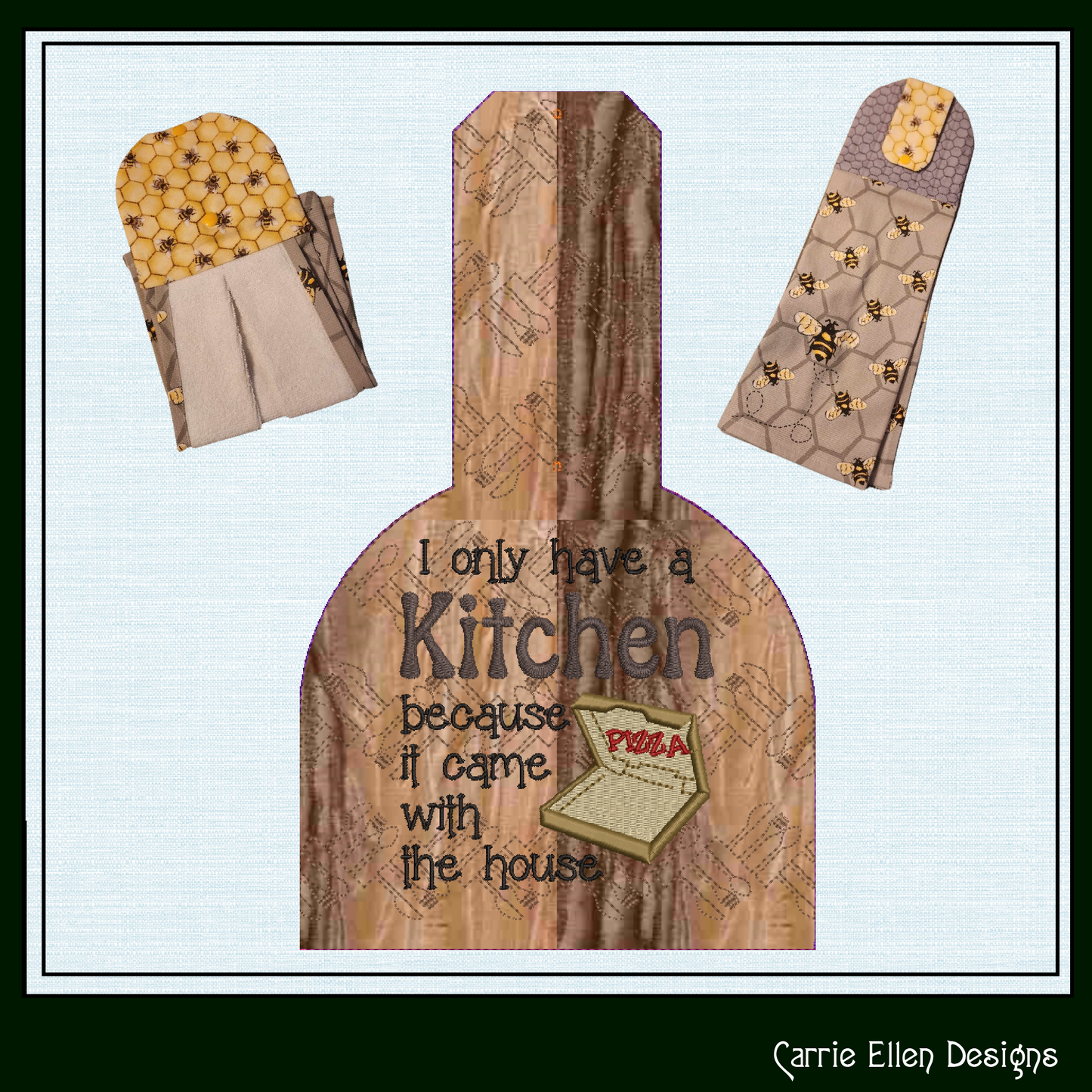 Kitchen Came With House ITH Towel Topper Machine Embroidery Design Saying, Kitchen Theme In The Hoop Towel Holder (2580)