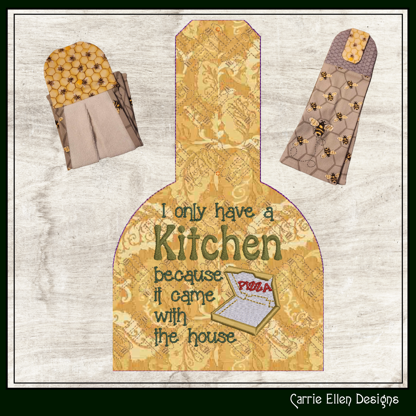 Kitchen Came With House ITH Towel Topper Machine Embroidery Design Saying, Kitchen Theme In The Hoop Towel Holder (2580)