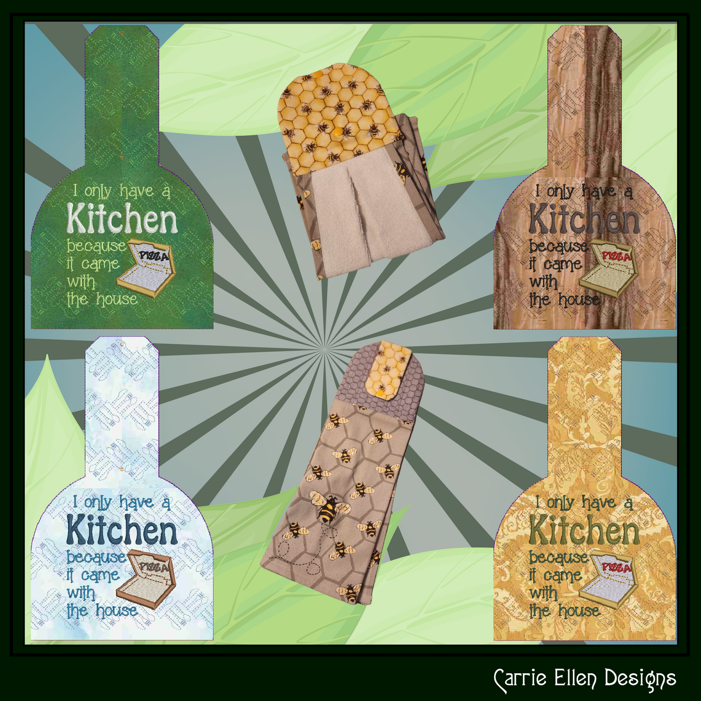 Kitchen Came With House ITH Towel Topper Machine Embroidery Design Saying, Kitchen Theme In The Hoop Towel Holder (2580)