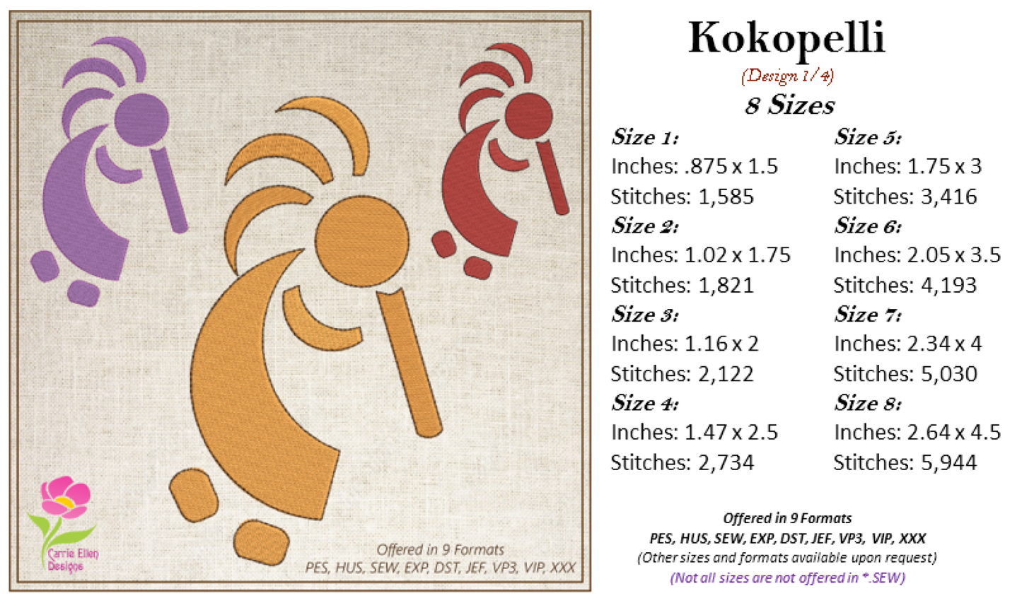 Kokopelli Embroidery Design Bundle, Dancing Kokopelli Embroidery Patterns, Tribal Art Design, Musical Embroidery, Flute, 6 Designs 8 Sizes Each (0477)