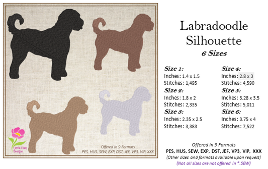 Labradoodle Silhouette Machine Embroidery Design – Dog Lover Outline Design – 6 Sizes (0238)