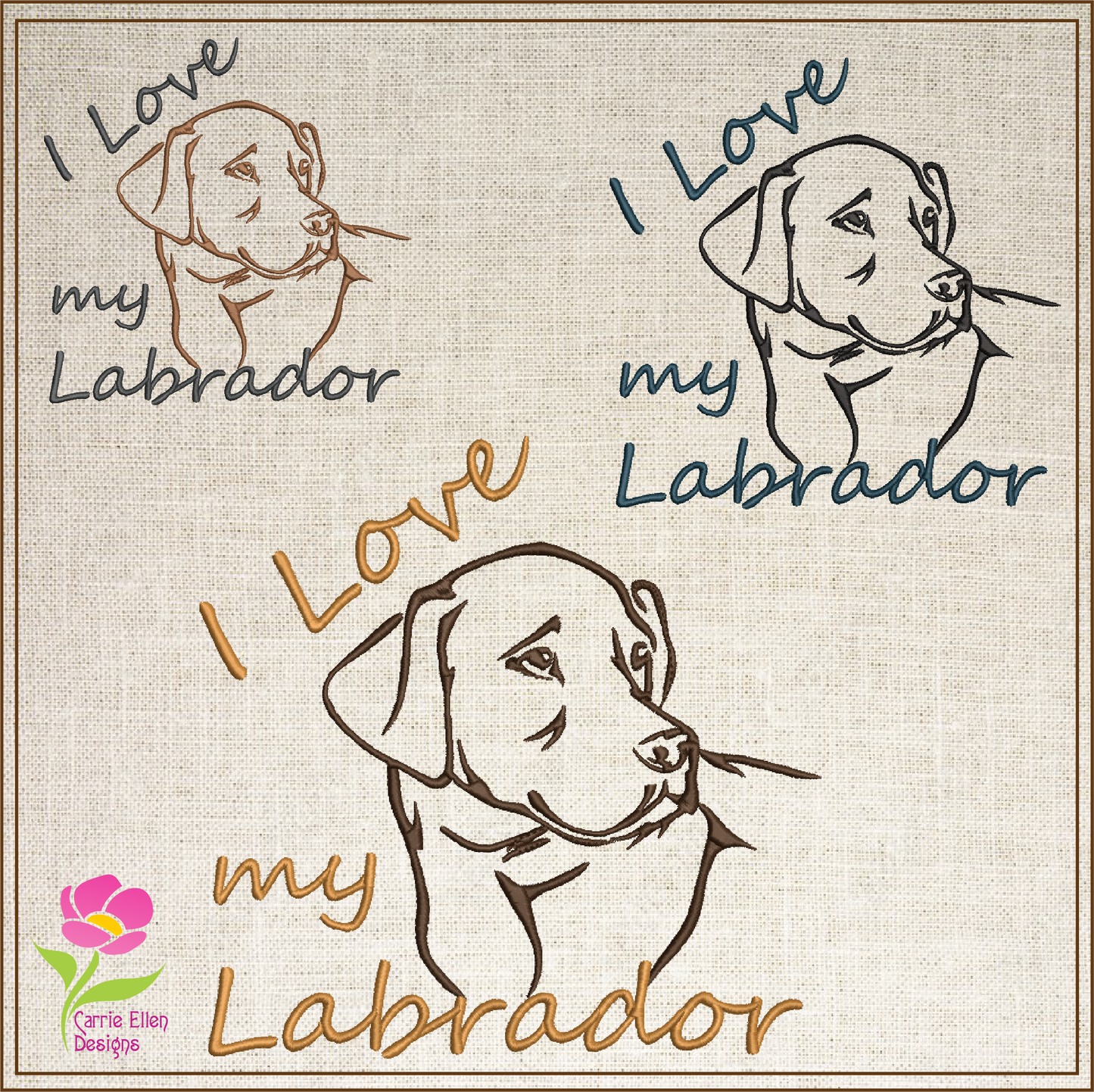 I Love My Labrador Machine Embroidery Design – Black Lab Dog Design, Labrador Retriever Stitch File, 10 Sizes (0140)