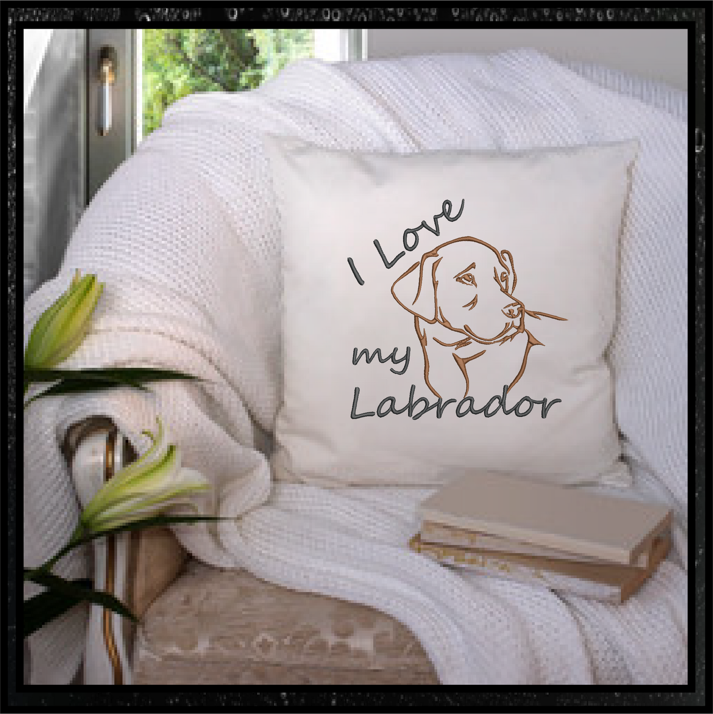 I Love My Labrador Machine Embroidery Design – Black Lab Dog Design, Labrador Retriever Stitch File, 10 Sizes (0140)