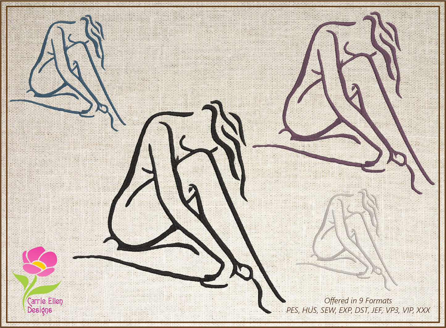 Lady Pose Machine Embroidery Design – Elegant Fine Art Nude Woman Stitch Pattern, 8 Sizes (0478)