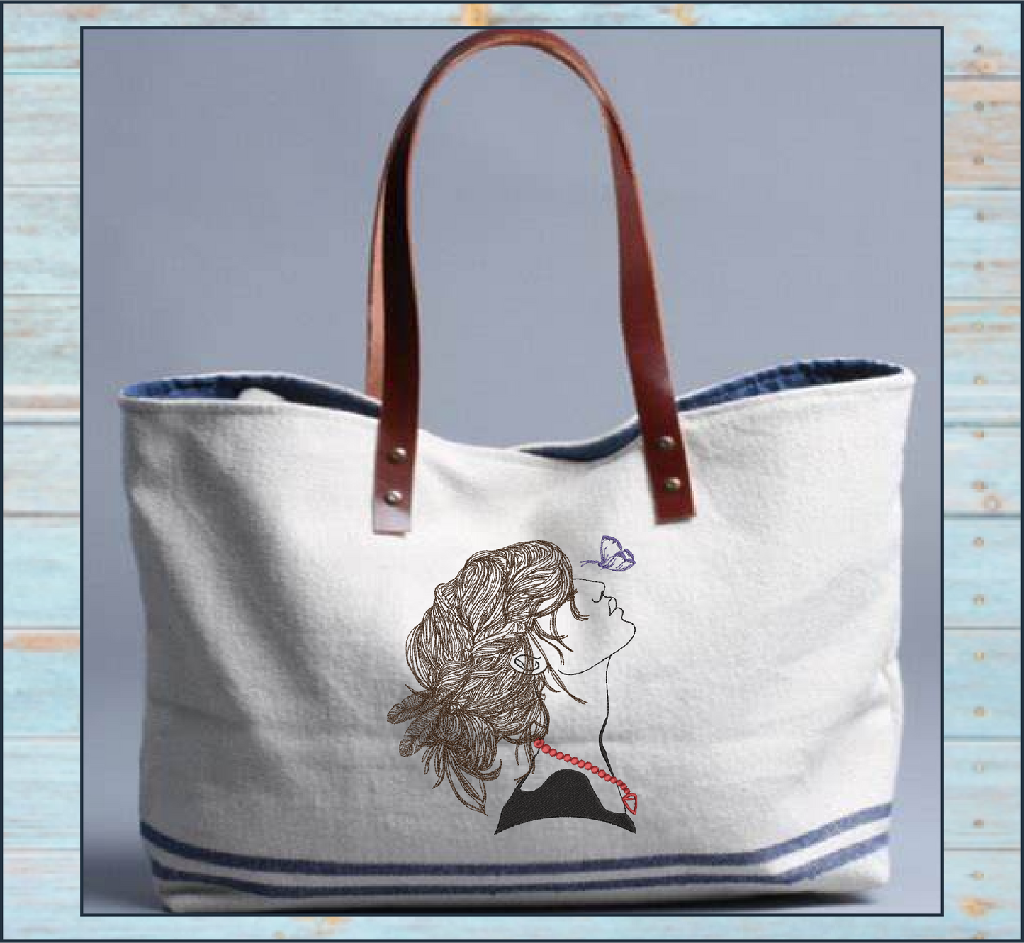 Lady with Butterfly Machine Embroidery Design – Beautiful Woman Profile Sketch – Casual Girl Art – 6 Sizes (1246)