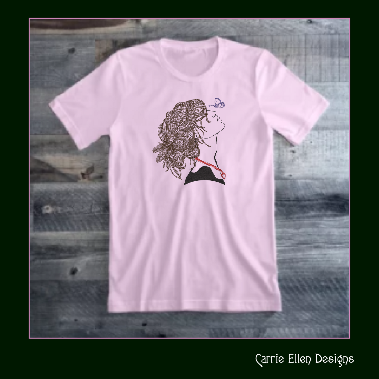 Lady with Butterfly Machine Embroidery Design – Beautiful Woman Profile Sketch – Casual Girl Art – 6 Sizes (1246)