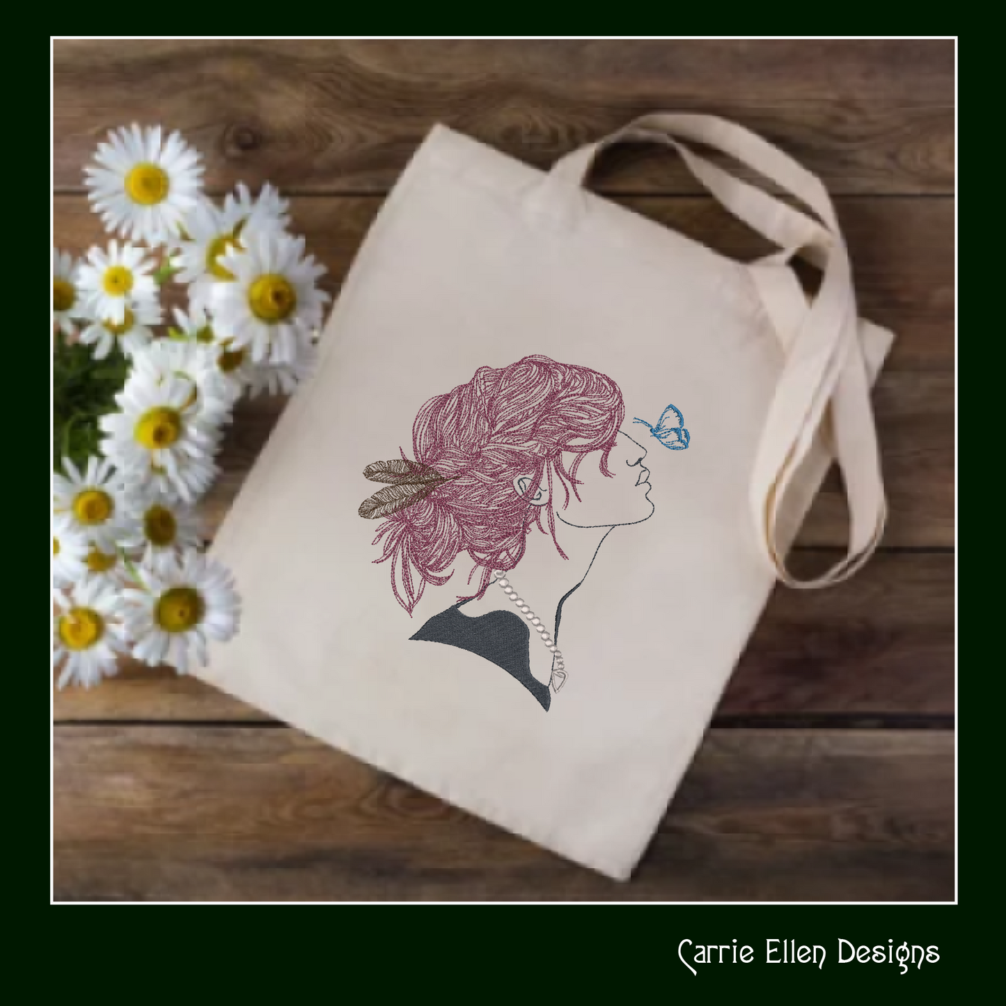 Lady with Butterfly Machine Embroidery Design – Beautiful Woman Profile Sketch – Casual Girl Art – 6 Sizes (1246)