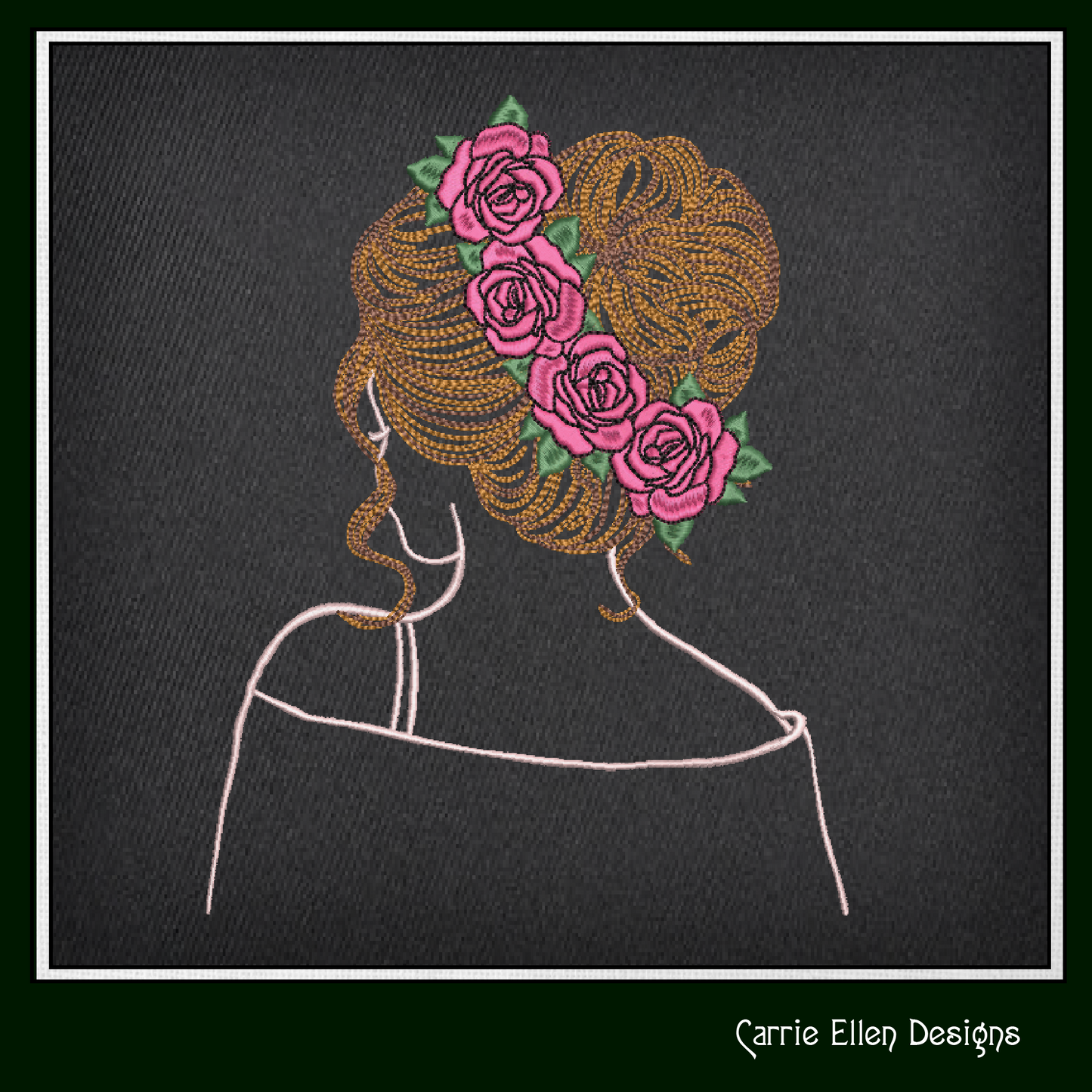 Lady with Roses Machine Embroidery Design – Elegant Woman Sketch Art, 6 Sizes (1243)