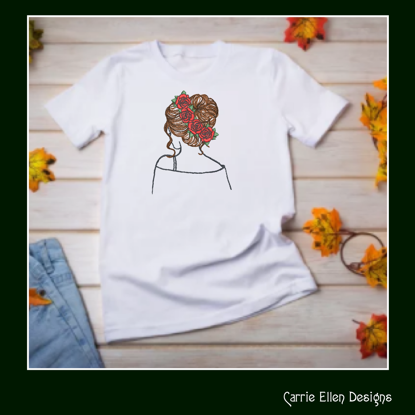 Lady with Roses Machine Embroidery Design – Elegant Woman Sketch Art, 6 Sizes (1243)