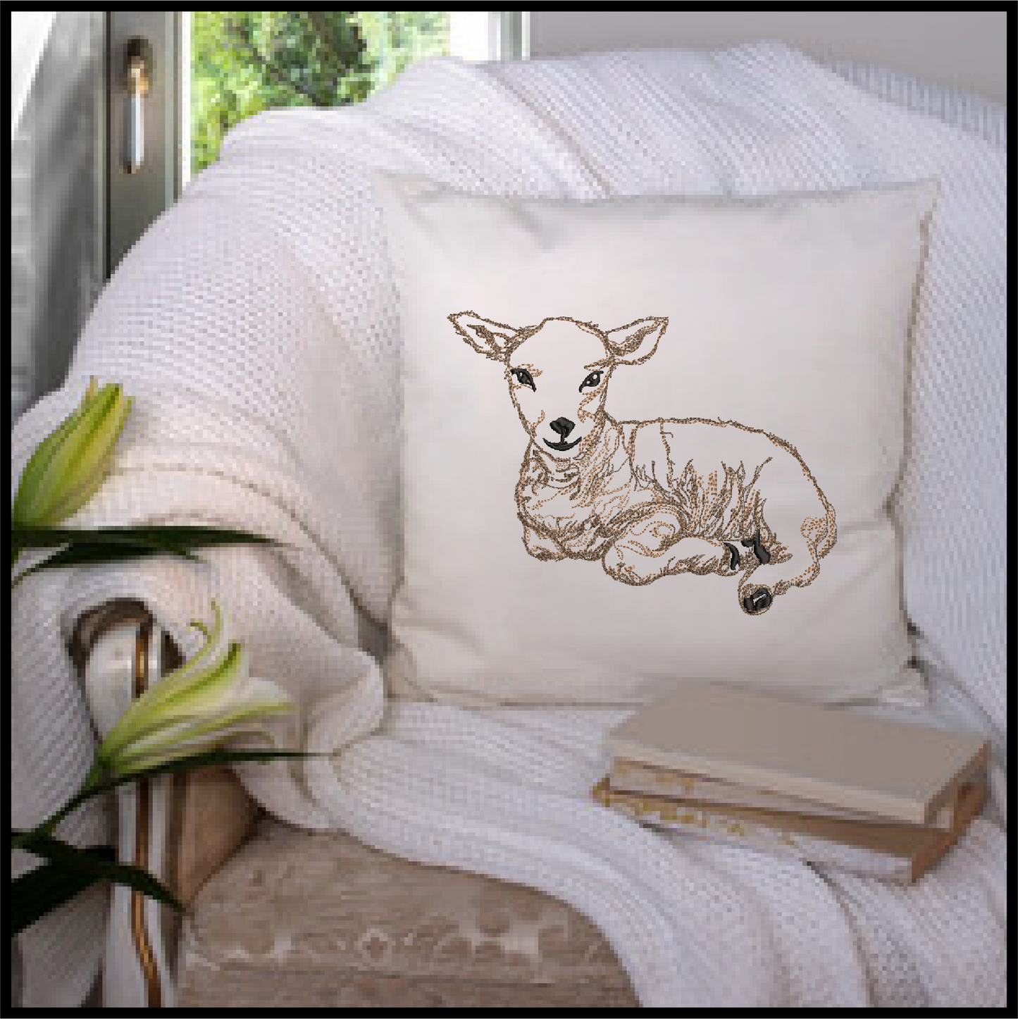 Little Lamb Machine Embroidery Sketch Design – Baby Farm Animal Line Art Embroidery Pattern, 6 Sizes (0529)