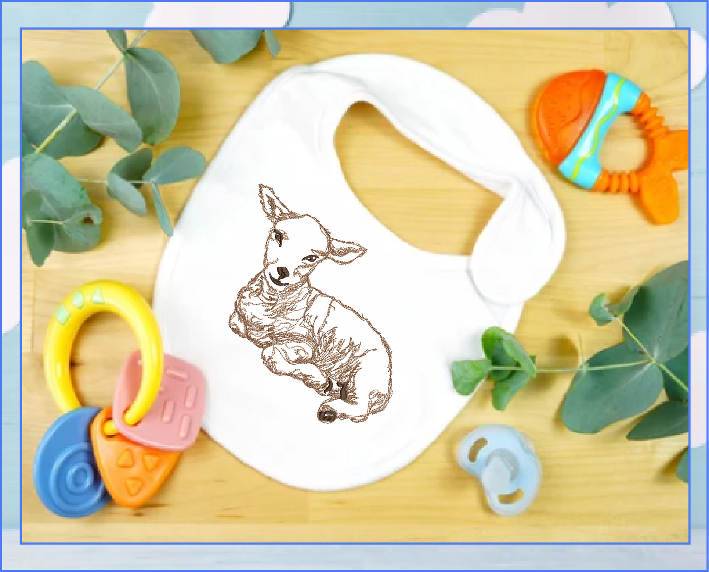 Little Lamb Machine Embroidery Sketch Design – Baby Farm Animal Line Art Embroidery Pattern, 6 Sizes (0529)