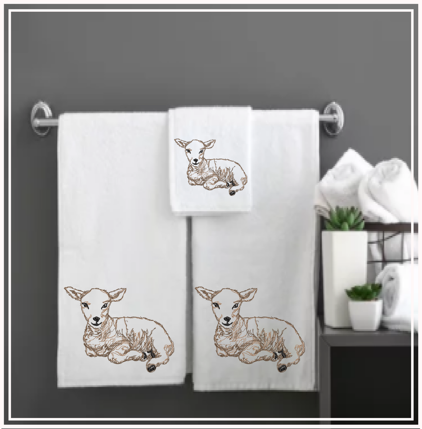 Little Lamb Machine Embroidery Sketch Design – Baby Farm Animal Line Art Embroidery Pattern, 6 Sizes (0529)