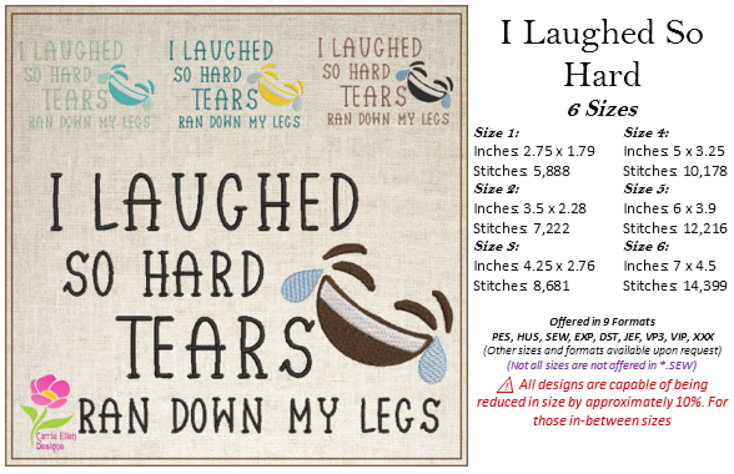 I Laughed So Hard Machine Embroidery Design | Tears Ran Down My Legs Embroidered Sayings | Funny Quotes Embroidery Design | 6 Sizes (0589)