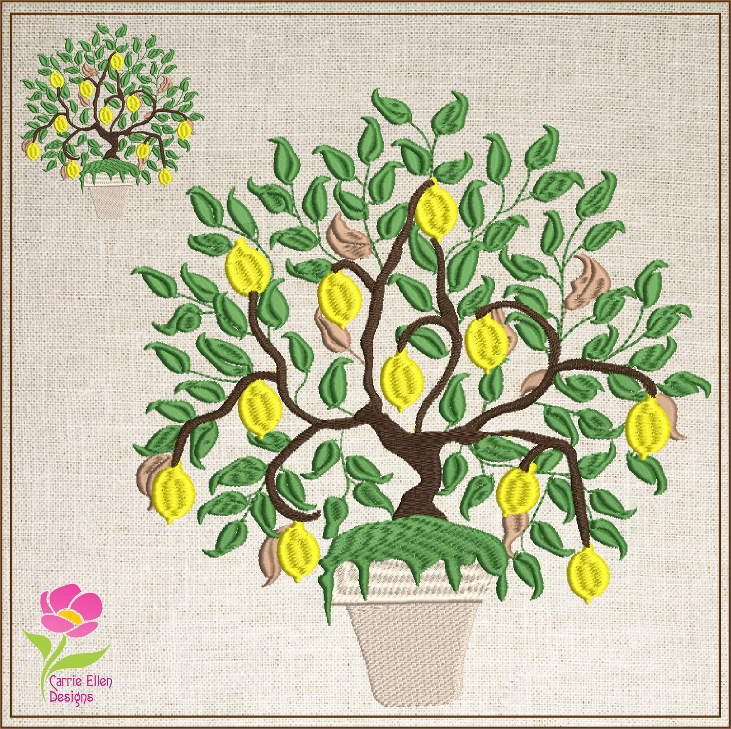Lemon Tree Machine Embroidery Design | Fruit Tree Pattern | Home & Garden Potted Plant Embroidery | 10 Sizes (0600)