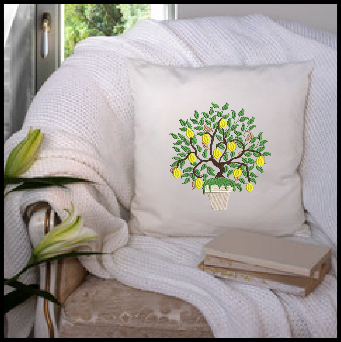 Lemon Tree Machine Embroidery Design | Fruit Tree Pattern | Home & Garden Potted Plant Embroidery | 10 Sizes (0600)