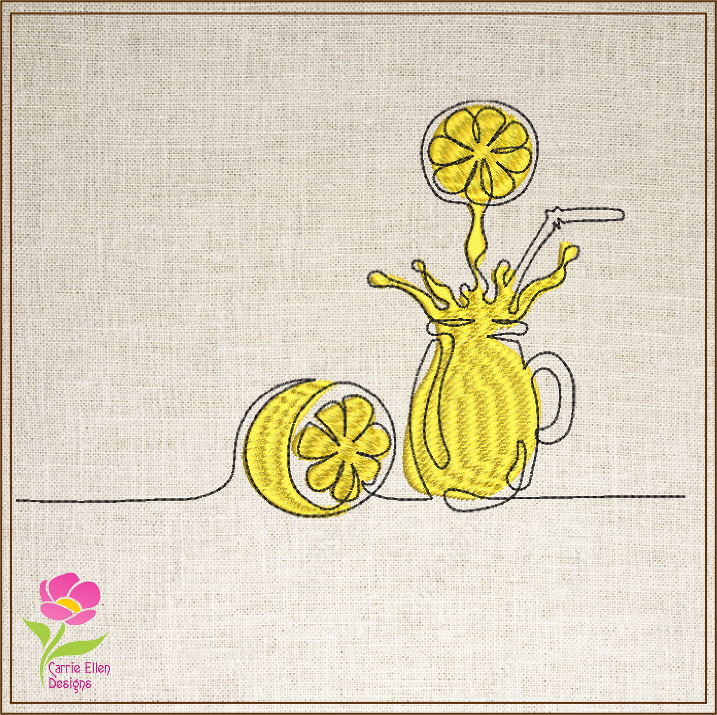 Lemonade Machine Embroidery Line Art Design – Summer Lemon Fruit Pattern, Refreshing Citrus Embroidery, Sour & Tart Design, 10 Sizes (0457)