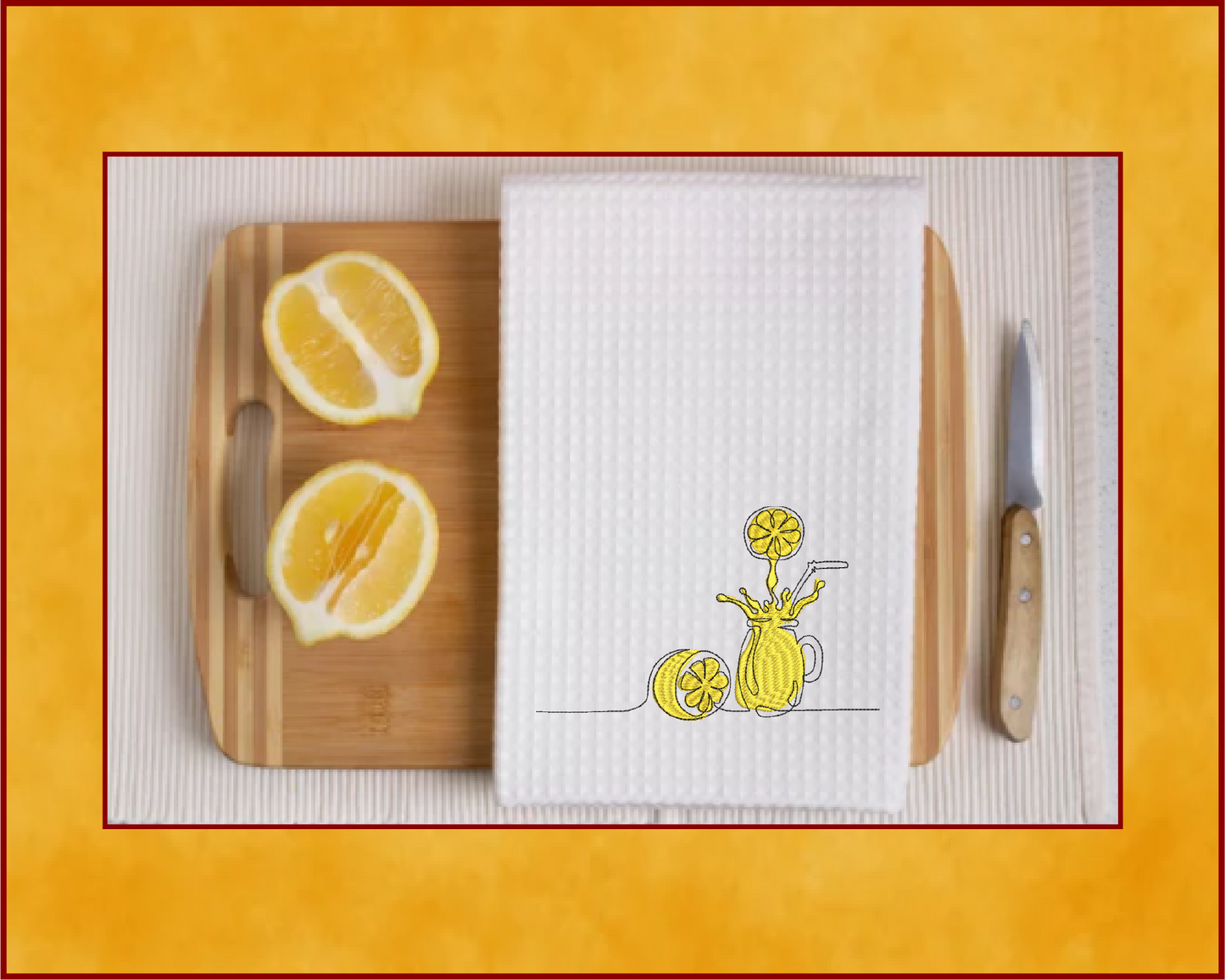 Lemonade Machine Embroidery Line Art Design – Summer Lemon Fruit Pattern, Refreshing Citrus Embroidery, Sour & Tart Design, 10 Sizes (0457)