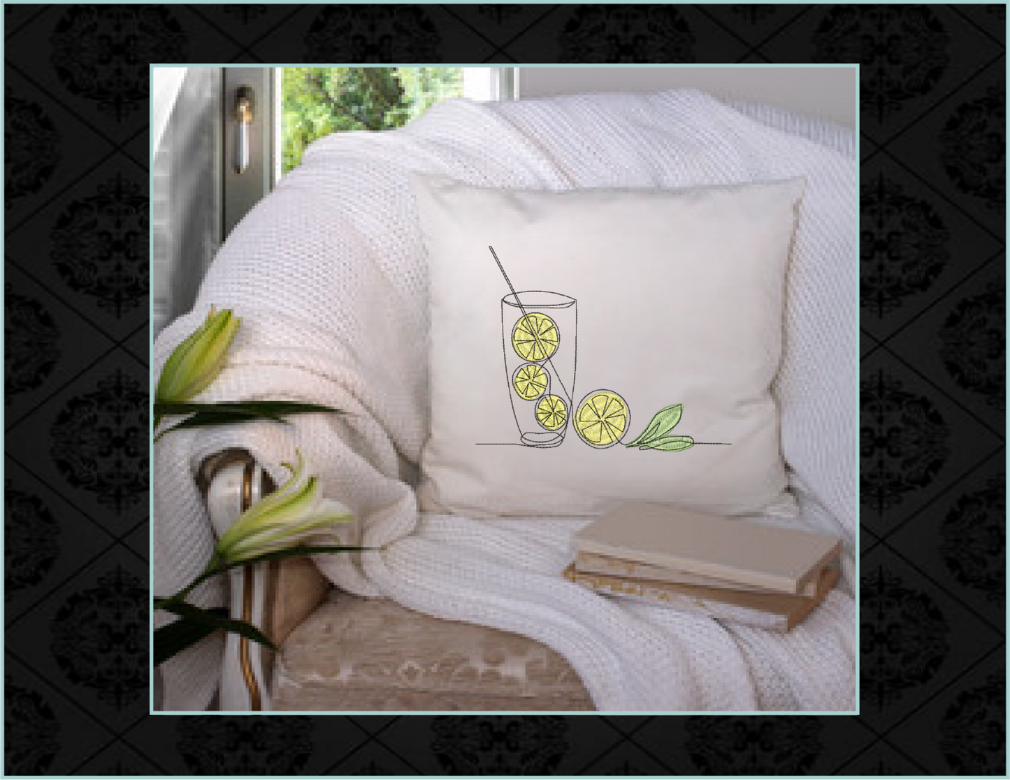 Lemonade Machine Embroidery Line Art Design – Summer Lemon Fruit Pattern, Refreshing Citrus Embroidery, Sour & Tart Design, 10 Sizes (0634)