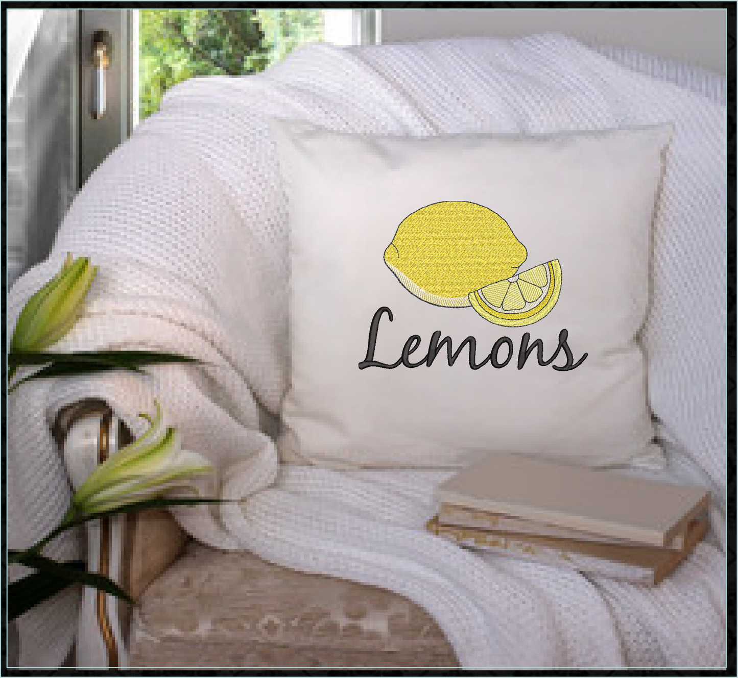 Fresh Lemons Machine Embroidery Design | Summer Citrus Fruit Embroidery | Orchard Fruits Design | 8 Sizes (0952)