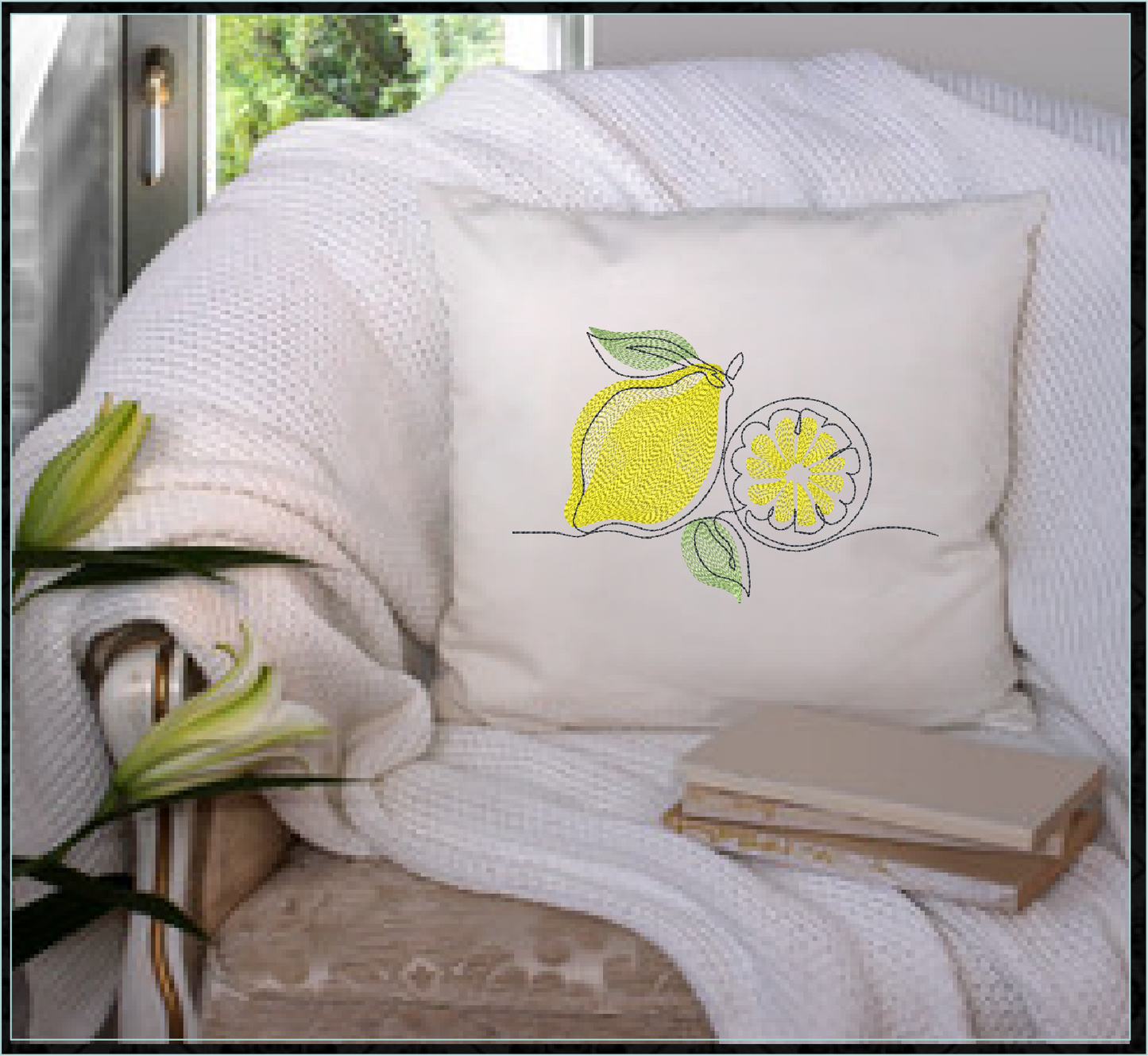 Fresh Lemons Machine Embroidery Design | Summer Citrus Fruit Embroidery | Orchard Fruits Design | 8 Sizes (0973)
