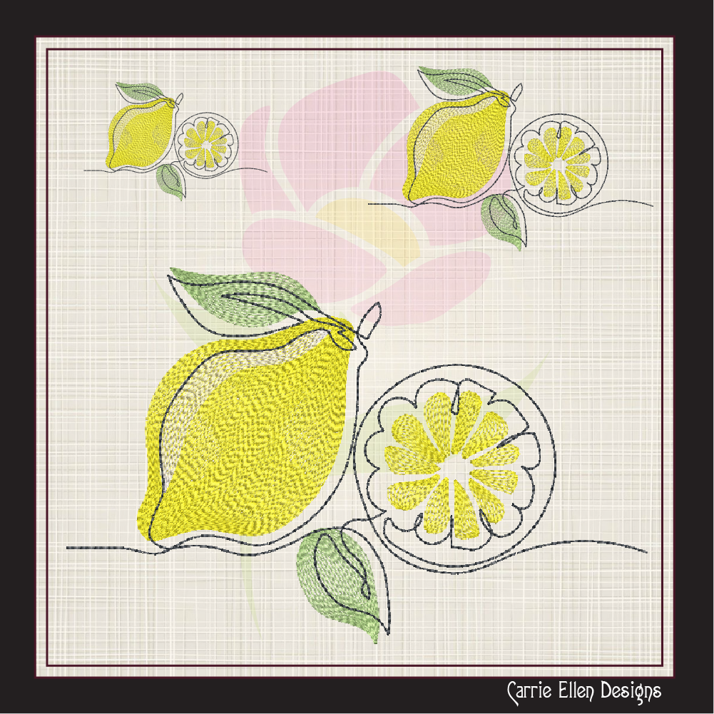 Fresh Lemons Machine Embroidery Design | Summer Citrus Fruit Embroidery | Orchard Fruits Design | 8 Sizes (0973)