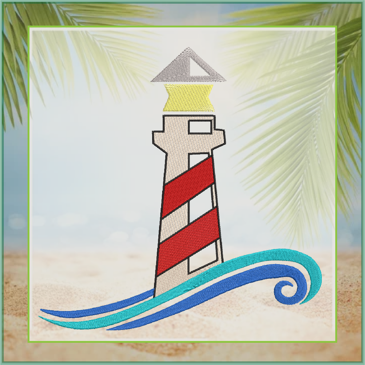Lighthouse Machine Embroidery Design – Coastal Island Seaside Landscape – 10 Sizes (0282)