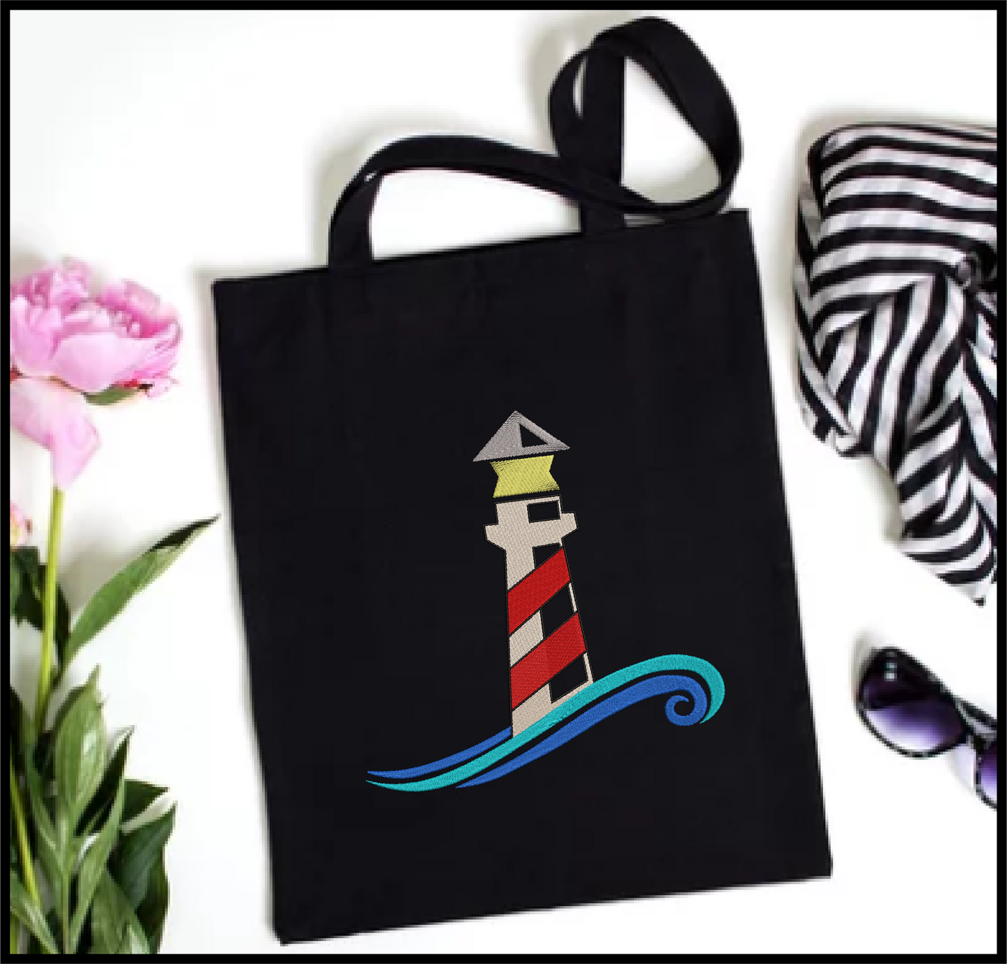 Lighthouse Machine Embroidery Design – Coastal Island Seaside Landscape – 10 Sizes (0282)