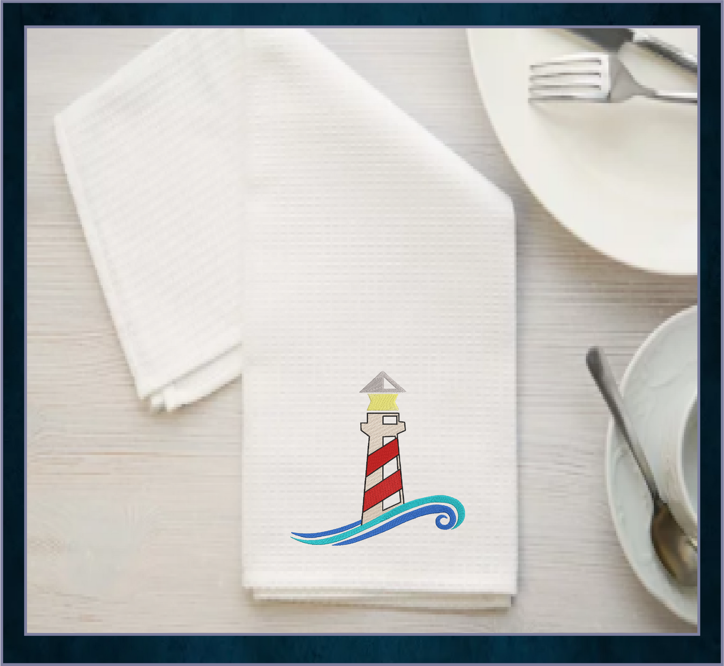 Lighthouse Machine Embroidery Design – Coastal Island Seaside Landscape – 10 Sizes (0282)