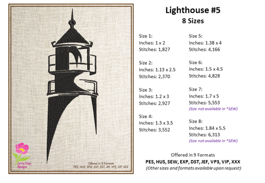 Lighthouse Machine Embroidery Design - Coastal Island Light House - Seaside Landscape Embroidery File, 8 Sizes (0644)
